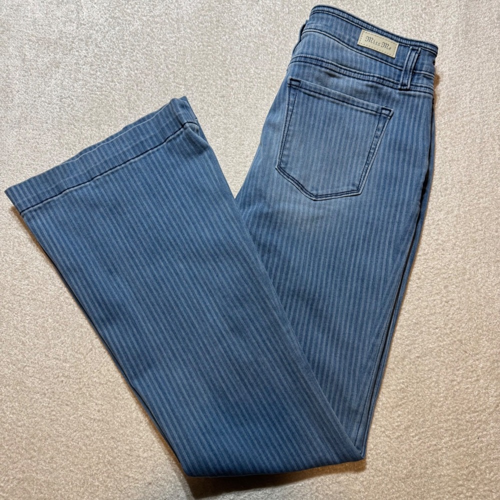 Miss Me H3636F27 High Rise Flare Jeans Blue Pinstripe Women's 29